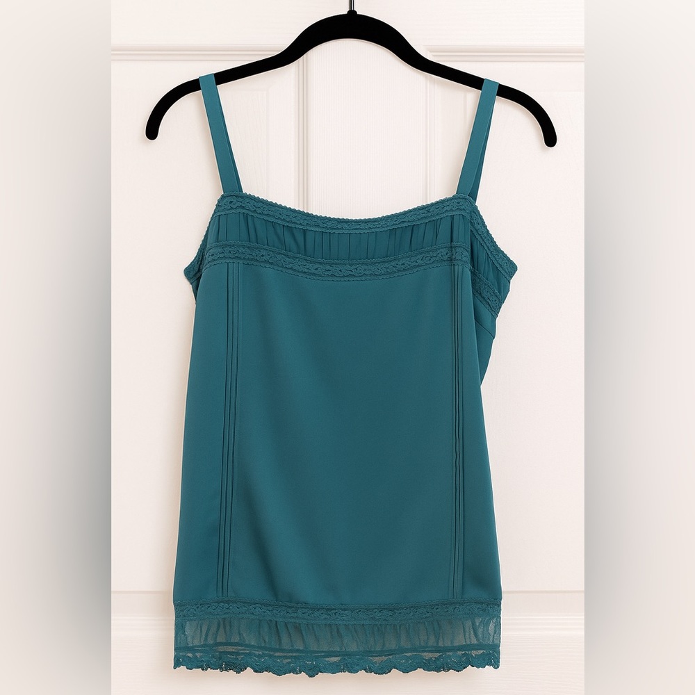 LOFT Teal Sleeveless Top with Lace Detail